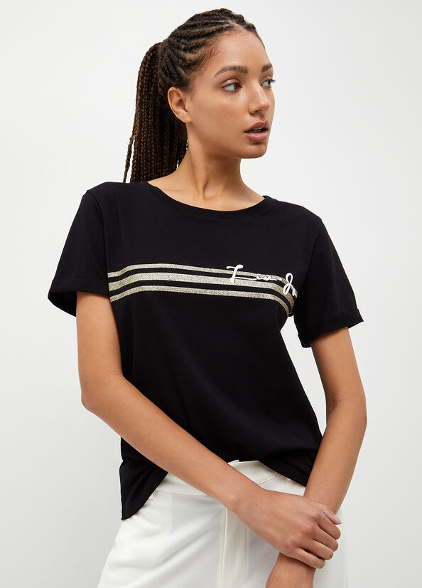 T Shirts Liu Jo With Logo Femme Noir | ZIV-041789