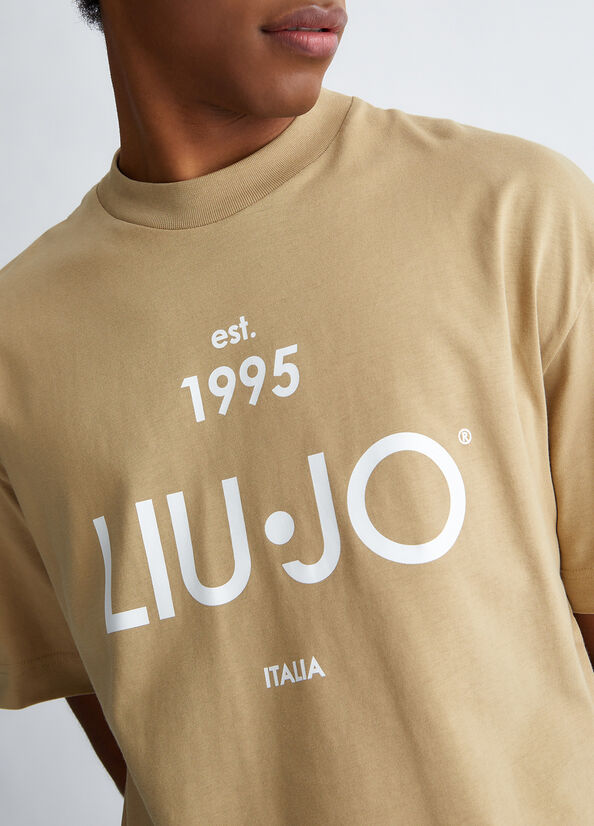 T Shirts Liu Jo With Logo Homme Beige | HUO-689725