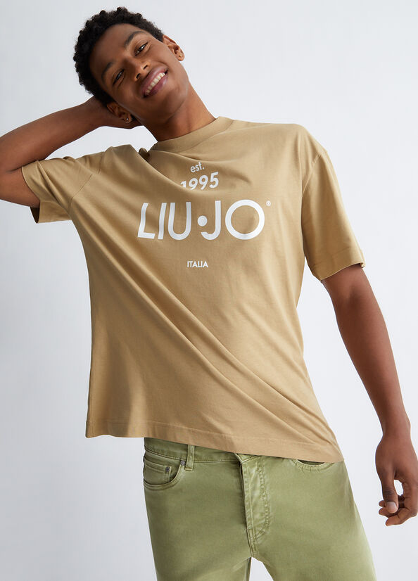 T Shirts Liu Jo With Logo Homme Beige | HUO-689725