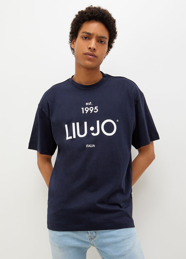 T Shirts Liu Jo With Logo Homme Bleu Foncé | ZMY-839574