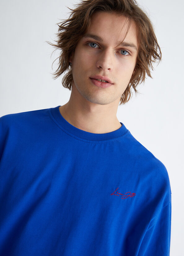 T Shirts Liu Jo With Logo Homme Bleu Royal Bleu | FOW-203864