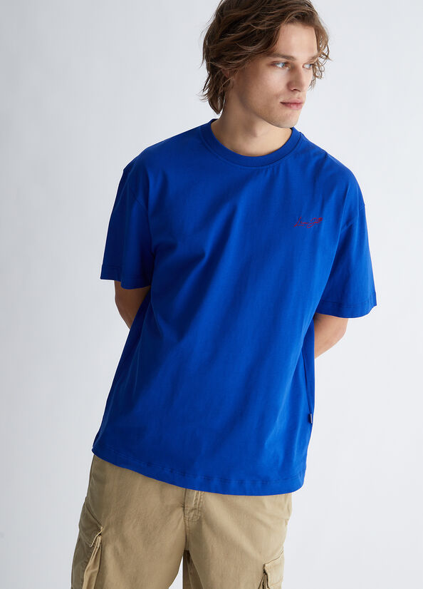 T Shirts Liu Jo With Logo Homme Bleu Royal Bleu | FOW-203864