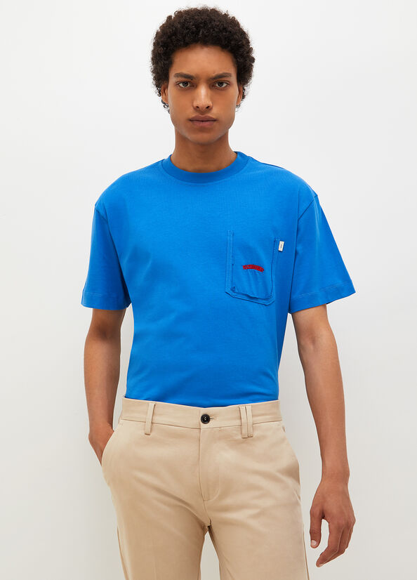 T Shirts Liu Jo With Print On The Back Homme Bleu Royal Bleu | OER-571639