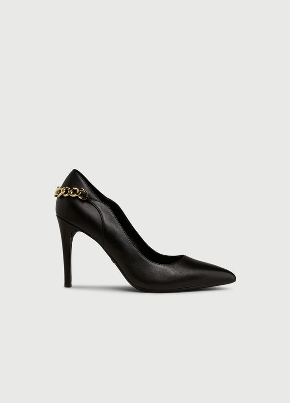 Talons Hauts Liu Jo Cuir With Chain Femme Noir | OEU-902748