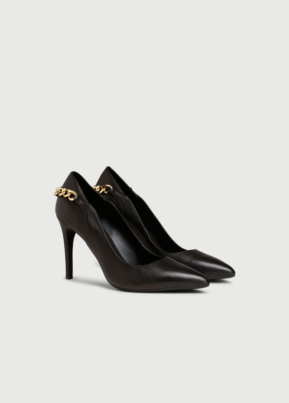 Talons Hauts Liu Jo Cuir With Chain Femme Noir | OEU-902748