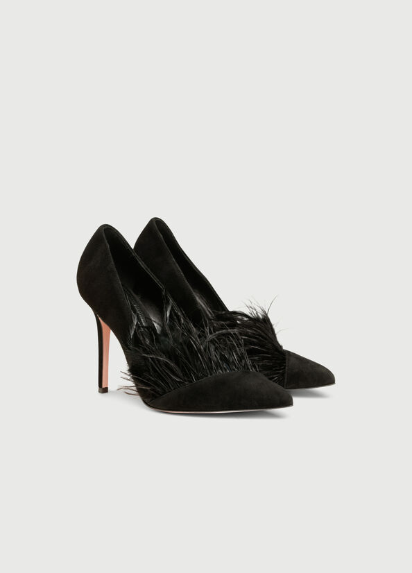 Talons Hauts Liu Jo Daim With Feathers Femme Noir | ACV-142768