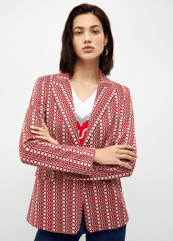 Vestes Liu Jo Blazer With Optical Pattern Femme Rouge | YUM-915740