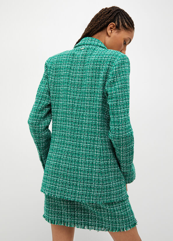 Vestes Liu Jo Checked Bouclé Blazer Femme Vert | KRM-825349