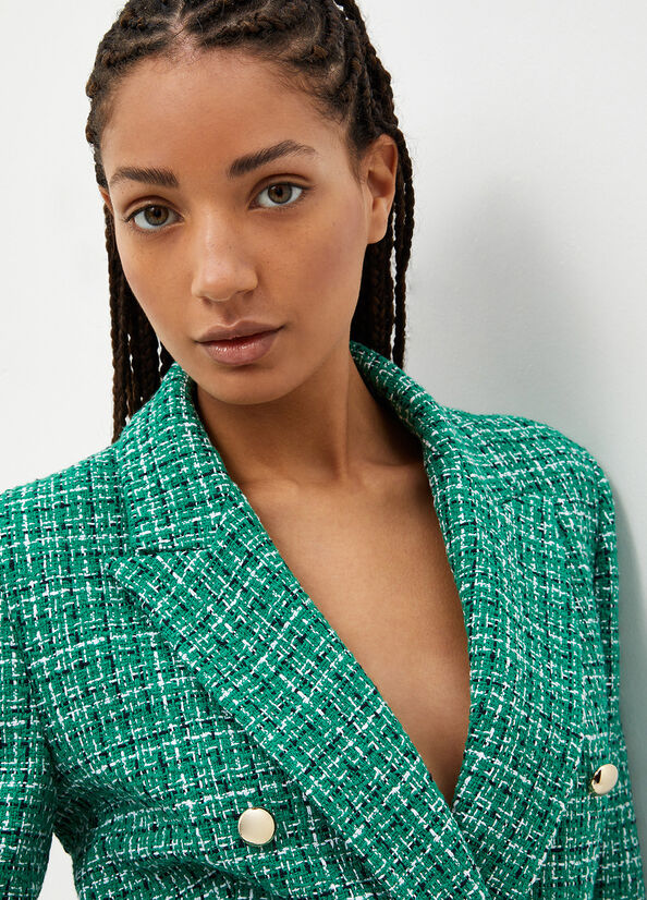 Vestes Liu Jo Checked Bouclé Blazer Femme Vert | KRM-825349