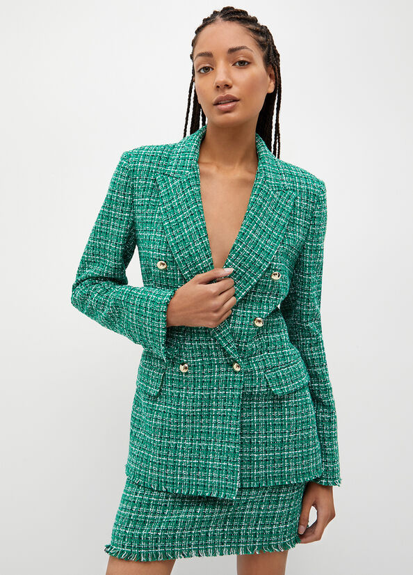 Vestes Liu Jo Checked Bouclé Blazer Femme Vert | KRM-825349