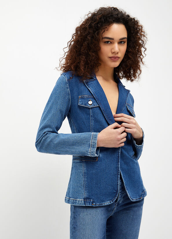 Vestes Liu Jo Denim Blazer Femme Bleu | WJY-741856