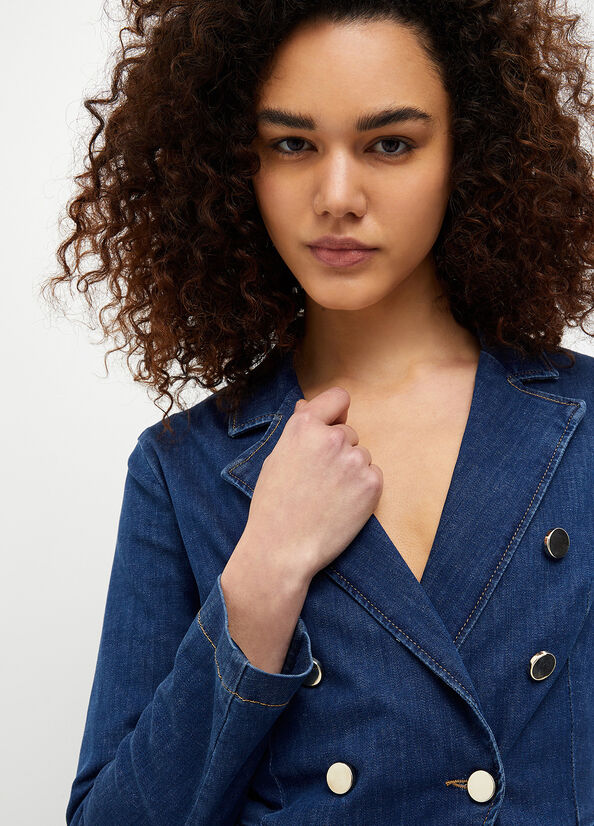 Vestes Liu Jo Double-Breasted Denim Blazer Femme Bleu | RMN-427150