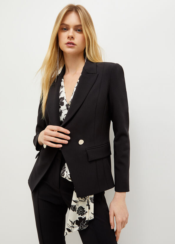 Vestes Liu Jo Double-Breasted Stretch Blazer Femme Noir | PRH-249160