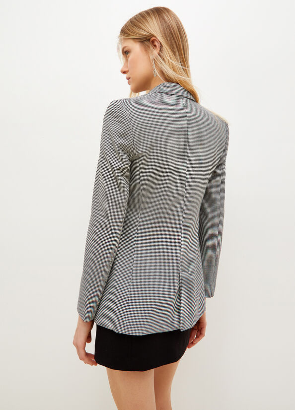 Vestes Liu Jo Eco-Friendly Houndstooth Blazer Femme Blanche Noir | WVO-156780