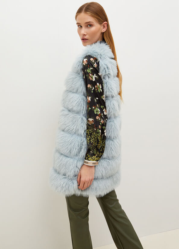 Vestes Liu Jo Faux Fur Gilet Femme Bleu Clair | NHG-471583