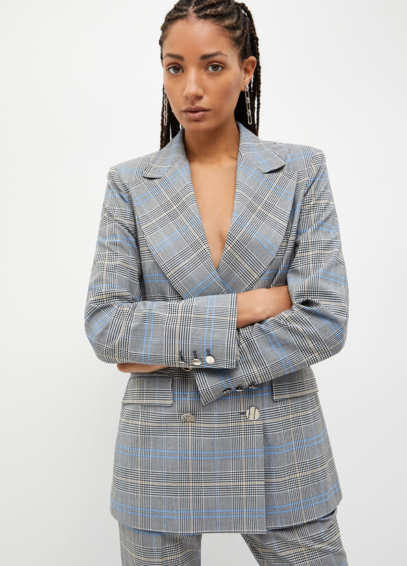 Vestes Liu Jo Glen Plaid Blazer Femme Grise | SUA-574839