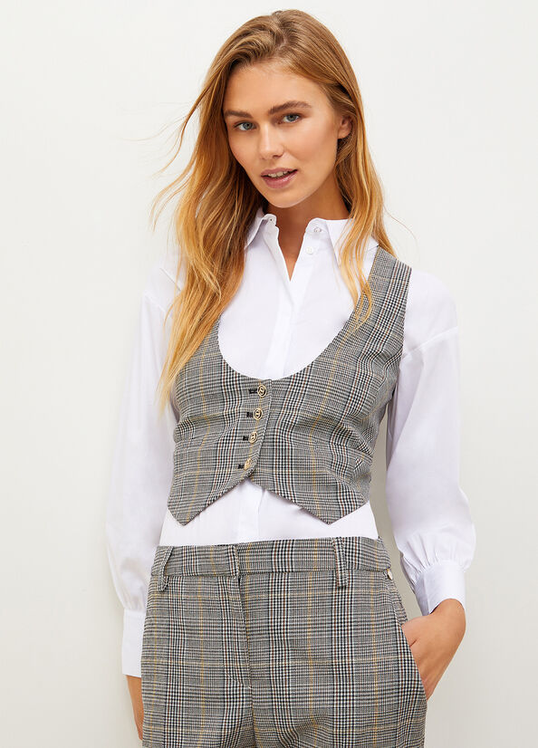 Vestes Liu Jo Glen Plaid Vest Femme Grise | MQO-260839