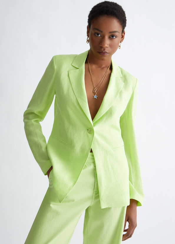 Vestes Liu Jo Linen Blend Blazer Femme Vert | UAZ-107659