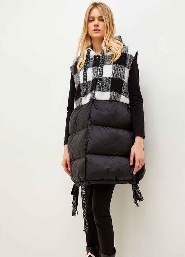 Vestes Liu Jo Rembourré Gilet With Check Print Femme Blanche Noir | GXY-910367