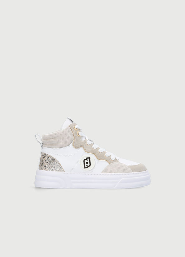 Baskets Liu Jo Cuir Basketball Femme Beige | ZMA-279614