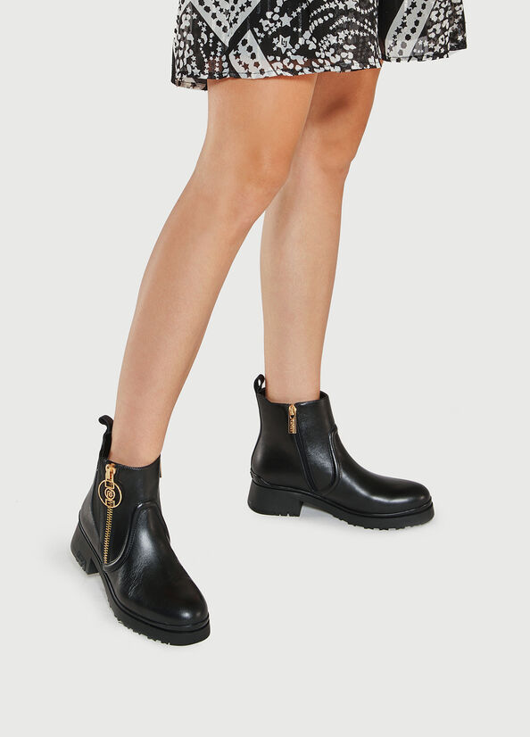 Bottines Liu Jo Cuir Beatles Femme Noir | QXV-859312