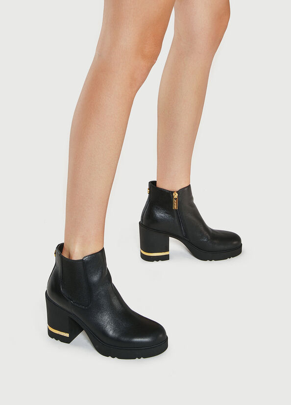 Bottines Liu Jo Cuir With Comfortable Heel Femme Noir | UOK-975623