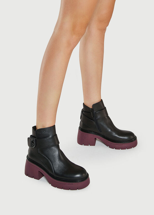 Bottines Liu Jo Cuir With Logo Femme Noir | IOJ-041892