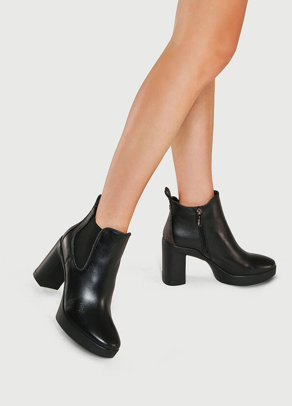 Bottines Liu Jo Cuir With Monogram Detail Femme Noir | YWO-319782