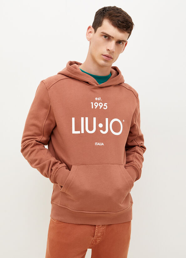 Chandails Liu Jo 1995 Logo Hoodie Homme Marron | PBG-829015