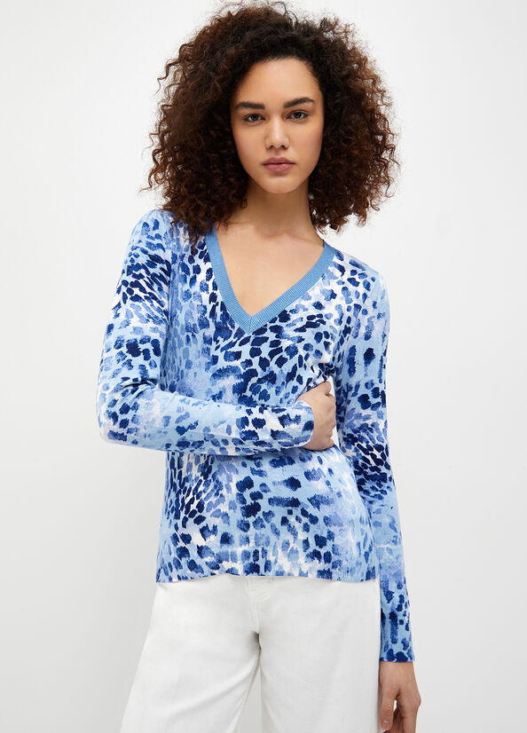 Chandails Liu Jo Animal Print Femme Bleu Clair | BQU-049158