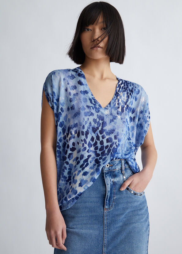 Chandails Liu Jo Animal Print Femme Bleu Clair | MLW-049217