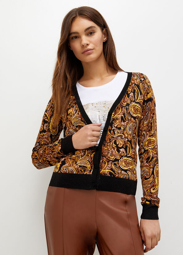 Chandails Liu Jo Cardigan With Paisley Print Femme Noir Jaune | UWT-832504