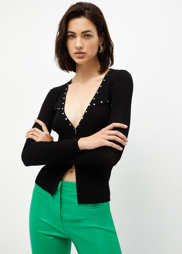 Chandails Liu Jo Eco-Friendly Cardigan With Studs Femme Noir | JZG-593461