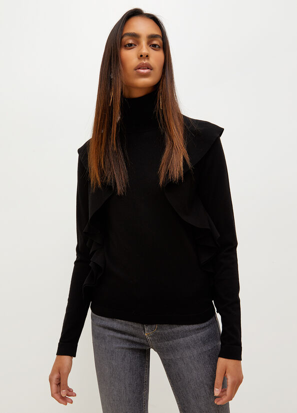 Chandails Liu Jo Eco-Friendly Turtleneck With Ruching Femme Noir | ILU-709381