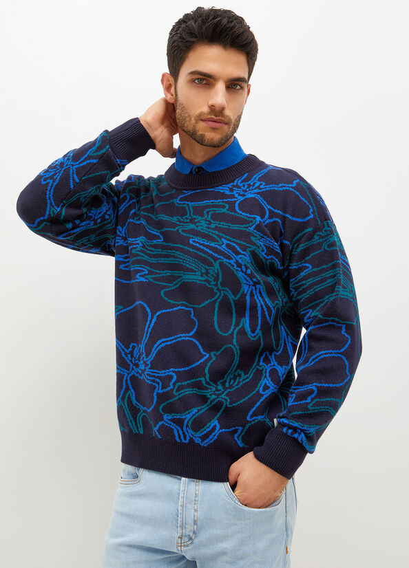 Chandails Liu Jo Jacquard Homme Bleu Foncé | OHX-923854