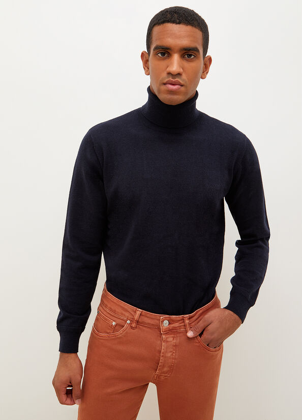 Chandails Liu Jo Turtleneck In Coton Homme Bleu Foncé | NVK-048951