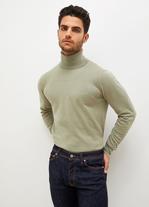 Chandails Liu Jo Turtleneck In Coton Homme Vert Olive | WLR-542138