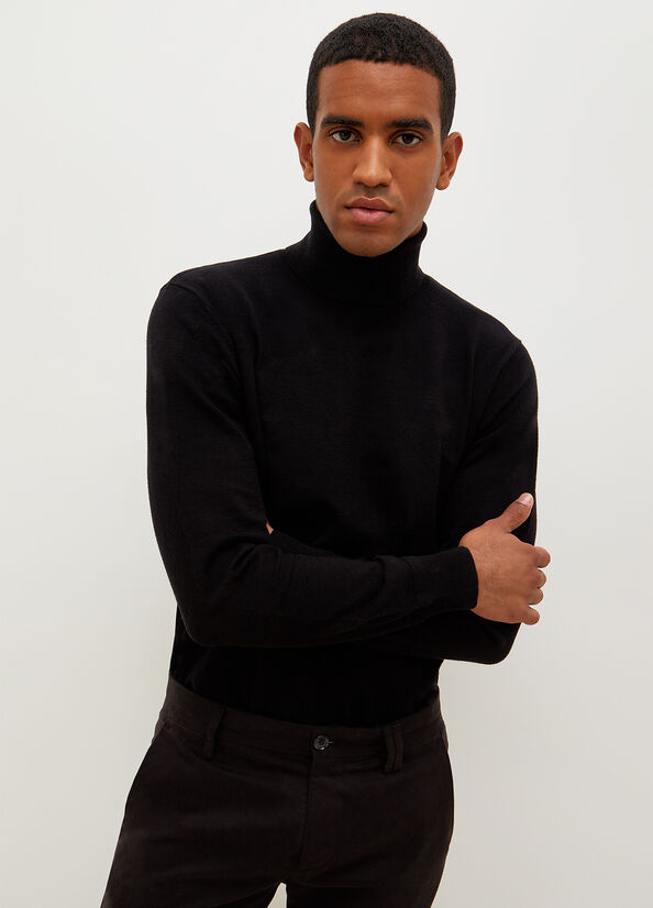 Chandails Liu Jo Turtleneck In Coton Homme Noir | YIK-869140