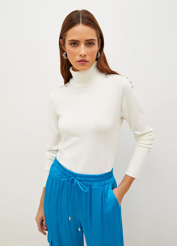 Chandails Liu Jo Turtleneck With Appliqués Femme Blanche | UYE-430179