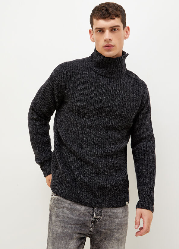 Chandails Liu Jo Turtleneck With Logo Buttons Homme Noir | RBN-792605