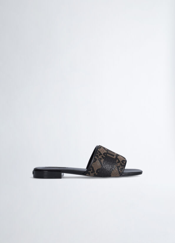 Chaussures Plates Liu Jo With Monogram Logo Femme Noir | QRK-089421