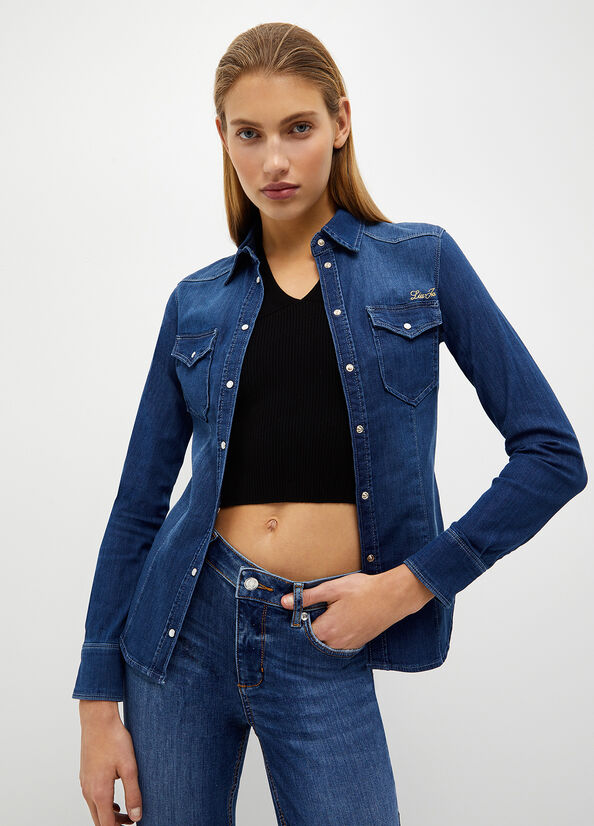 Chemises Liu Jo Denim Femme Bleu | CFU-912875