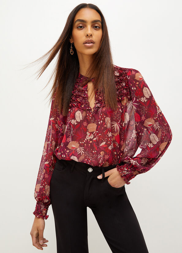 Chemises Liu Jo Floral Crepon Blouse Femme Rose | LAZ-863714