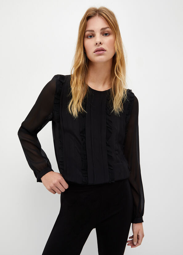 Chemises Liu Jo Georgette Blouse Femme Noir | YNG-235087