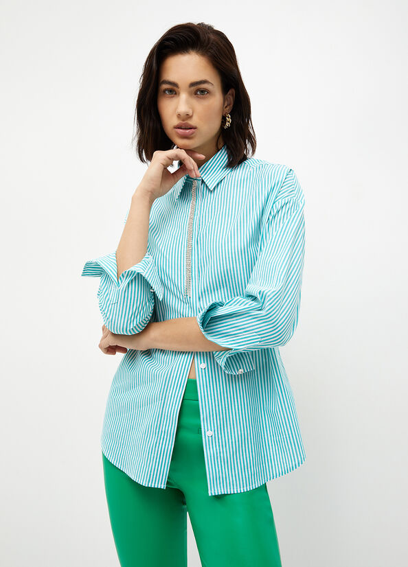 Chemises Liu Jo Rayé Poplin Femme Menthe | HQV-745360