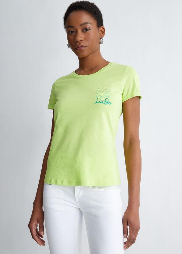 Hauts Liu Jo Coton With Logo Femme Vert | VHT-831649