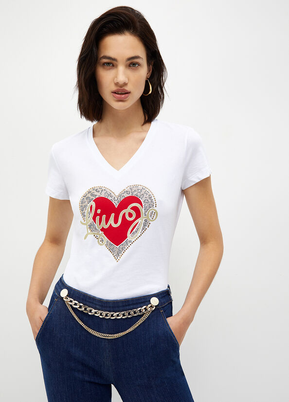 Hauts Liu Jo With Heart And Logo Femme Blanche | EQL-435092