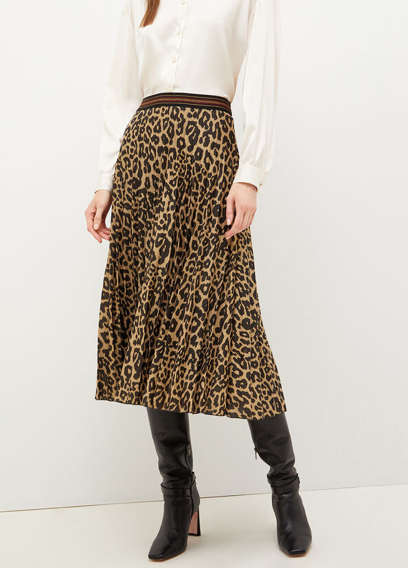 Jupe Liu Jo Animal Print Plissé Femme Marron | FIC-164539