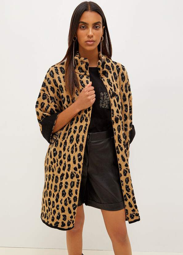 Manteaux Liu Jo Animal-Print Knit Femme Marron | QSU-859340