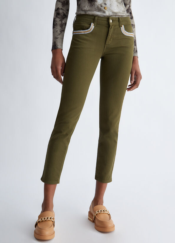 Pantalon Liu Jo Bottom Up Femme Vert Olive | XKC-795410